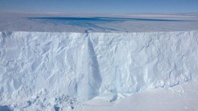 Meltwater lake on the Sørsdal Glacier. (Photo: Dave Lomas)