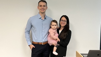 Midori Wasielewski with her husband, Andrew, and their daughter following her dissertation defense. 