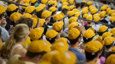 Georgia Tech's incoming undergraduates receive a RAT cap during Convocation.