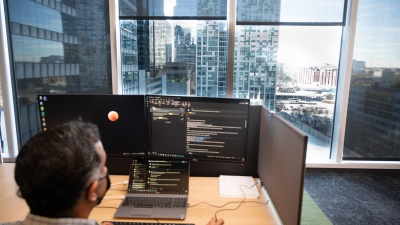 Renjith is a project manager in the Office of Information Technology. His office, located in Coda, overlooks Midtown. (Photo by Allison Carter)