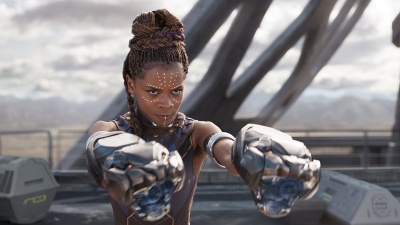 Princess Shuri, played by Letitia Wright, puts the technologically advanced weapons she helped design and build to use in helping her brother defend the kingdom of Wakanda in "Black Panther." Marvel Films photo