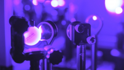 Laser light in the visible range is processed for use in the testing of quantum properties in materials in Carlos Silva's lab at Georgia Tech. Credit: Georgia Tech / Rob Felt