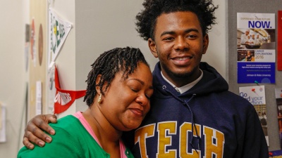 Jennifer and Chris McCrary — Chris in a new Georgia Tech sweatshirt.