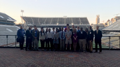 Students from Atlanta Public Schools who are among the 45 admitted to be part of Georgia Tech's incoming freshman class attended a reception on campus Tuesday night. The students pose with President G.P. "Bud" Peterson and Rick Clark, director of Undergraduate Admission.