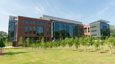 The Engineered Biosystems Building provides nearly 219,000 square feet of multidisciplinary research space. It is located on 10th Street, at the north end of the existing biotechnology complex. (Photo by Rob Felt)