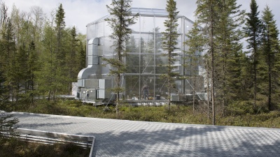 A plot with enclosure at the SPRUCE peat bog climate change experiment in northern Minnesota. Credit: Georgia Tech / Ben Brumfield