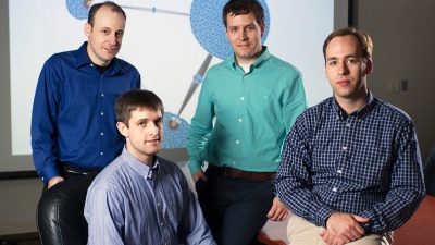 A GTRI team consisting of (left to right) Dan Campbell, Rob McColl, Jason Poovey, and David Ediger is bringing graph analytics to bear on a range of data-related challenges including social networks, surveillance intelligence, computer-network functionality, and industrial control systems.