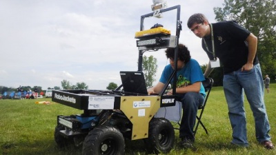 Students from RoboJackets work on the robot they used in the 2013 International Ground Vehicle Competition. They'll enter a new robot into the 2014 competition.