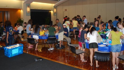 Students gather in the Student Center for the Small Act Big Impact packaging event in 2013.