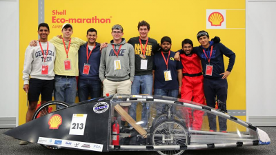 (L-R): Vivek Sandhu, Robert Patterson, Nicholas Rahaim, Hunter Johnston, Andrew Hall, Zafar Alam, Mohammed Aamir (Chief Engineer and Driver), Shaji Ul-Islam