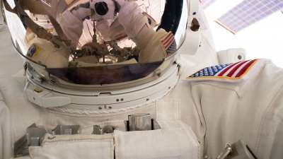 Georgia Tech graduate Shane Kimbrough takes a selfie during a spacewalk outside the International Space Station on March 24, 2017. Courtesy: NASA