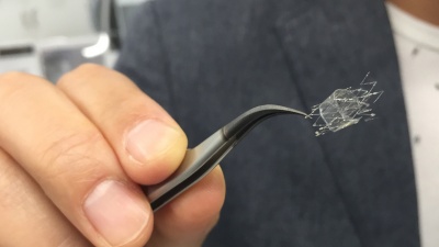 A proof-of-concept flow sensor is shown here on a stent backbone. (Credit: John Toon, Georgia Tech)
