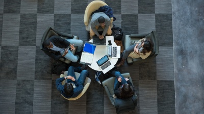 Students studying in Clough Commons