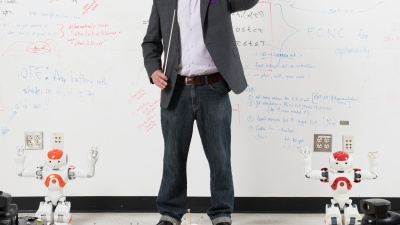 Magnus Egerstedt, a professor in Georgia Tech's School of Electrical and Computer Engineering, is conducting research on controlling swarms of robots that coordinate their own activities to accomplish tasks. (Photo: Rob Felt)