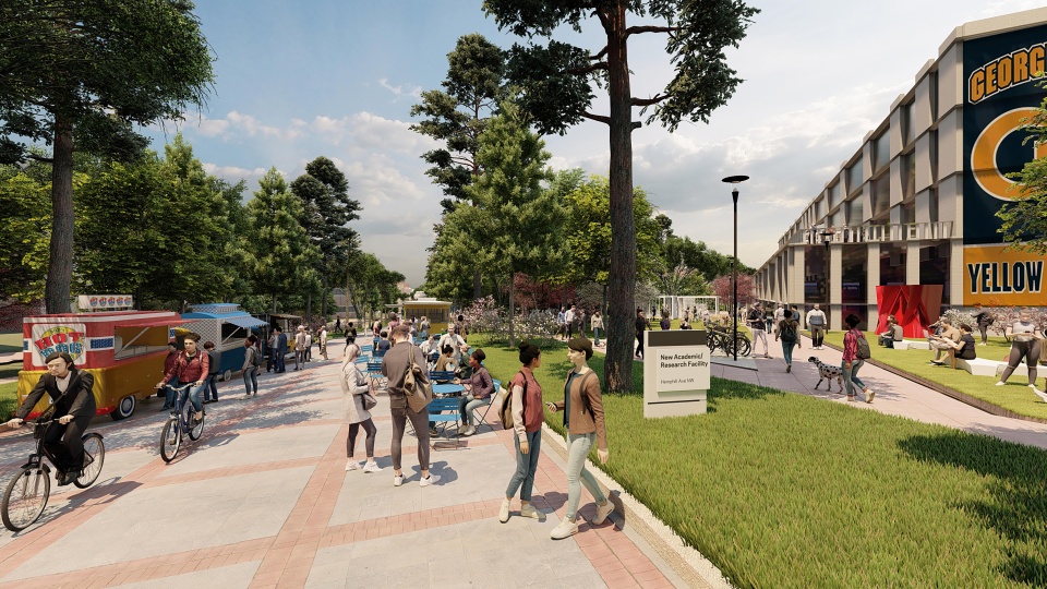 Rendering of Comprehensive Campus Plan-recommended concept for Hemphill Woods Walk. (Rendering is subject to change.)