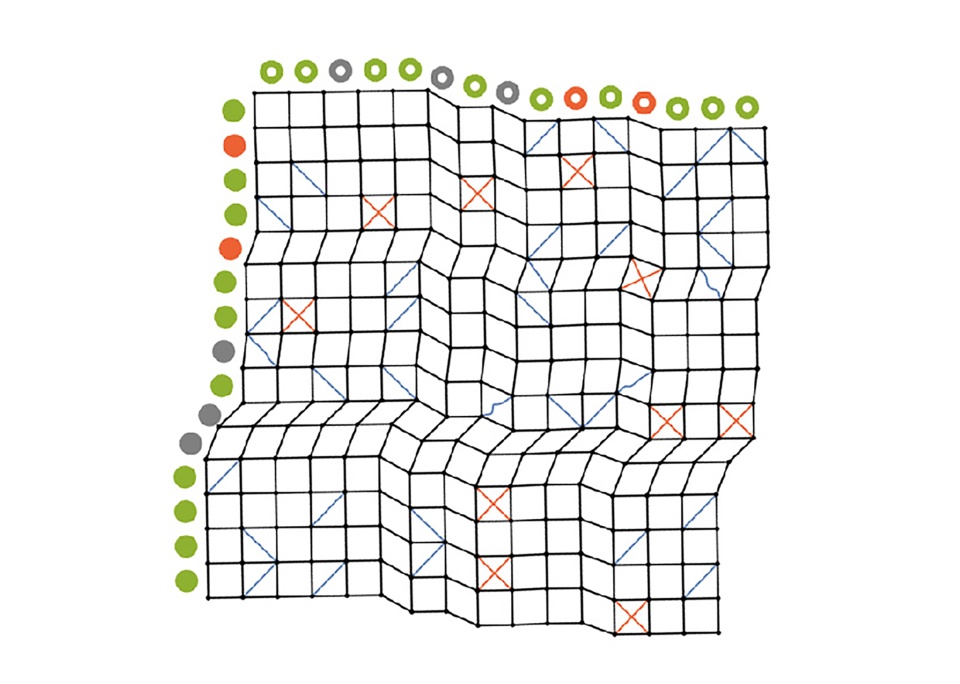 The research team's main object of study, shown here, is structures that consist of large numbers of pores — arranged in columns and rows with cables and rods added at random. 