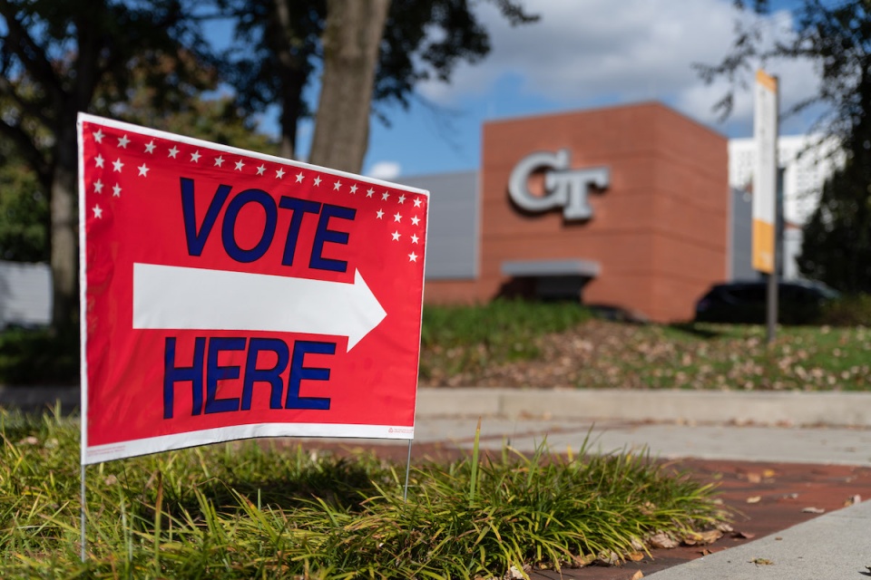 Voting at McCamish Pavilion in October 2020