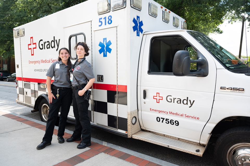 Grady EMT workers Lauren Davis and Rae Vaughan. Photo by Joya Chapman