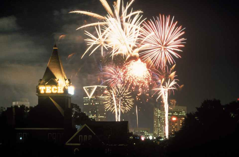 Tech Tower with Fireworks