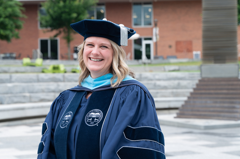 Caitlyn Wine outside the John Lewis Student Center