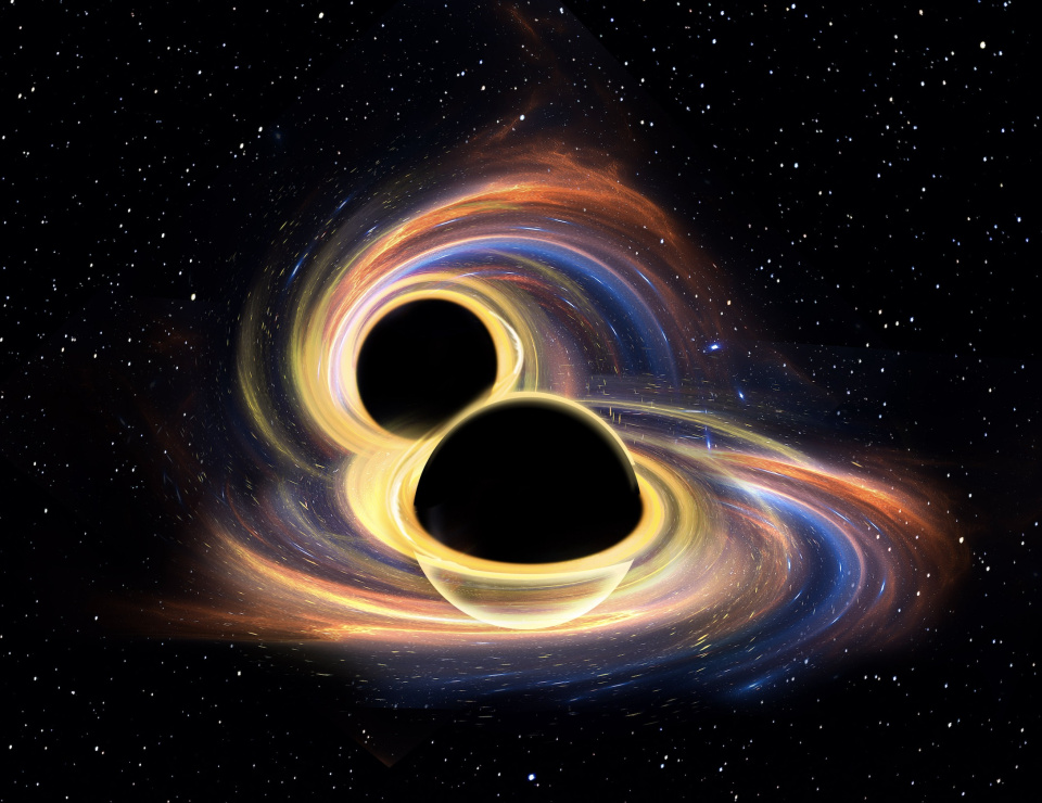 An illustration of the binary black hole merger. (Image credit: Raul Perez and Davis Newell)