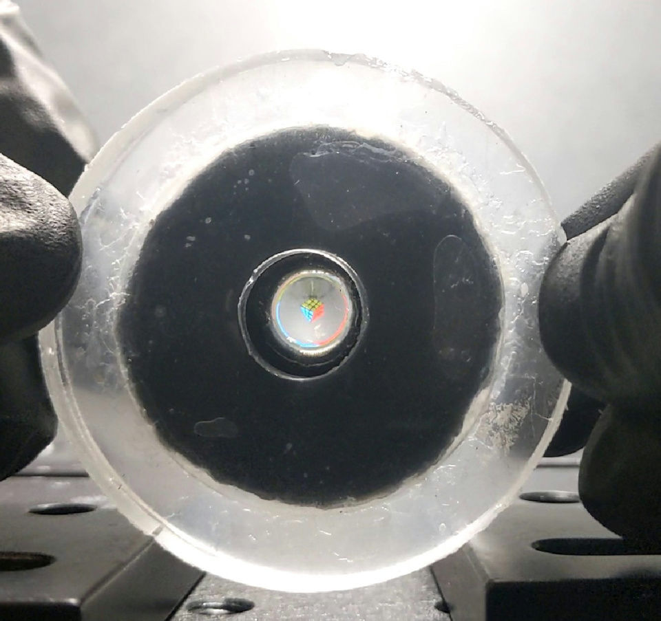This rubbery disc is an artificial eye that could give soft robots vision. Corey Zheng/Georgia Institute of Technology