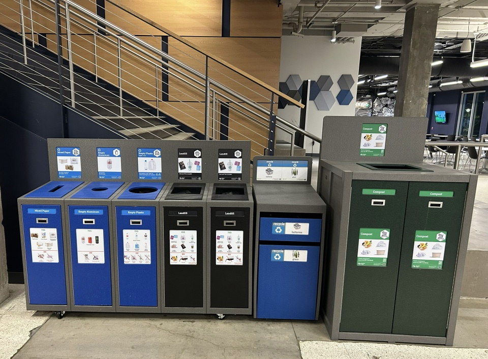 image of new waste bin station in the student center