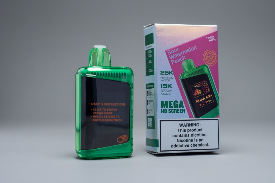 Sample e-cigarette device with a screen