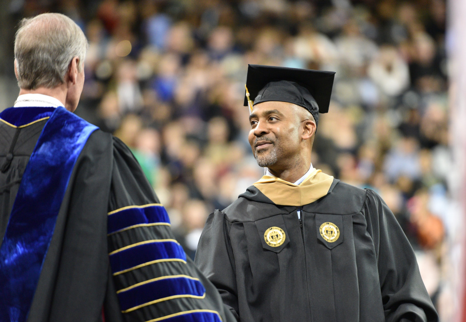 Georgia Tech student receives diploma at commencement ceremony.