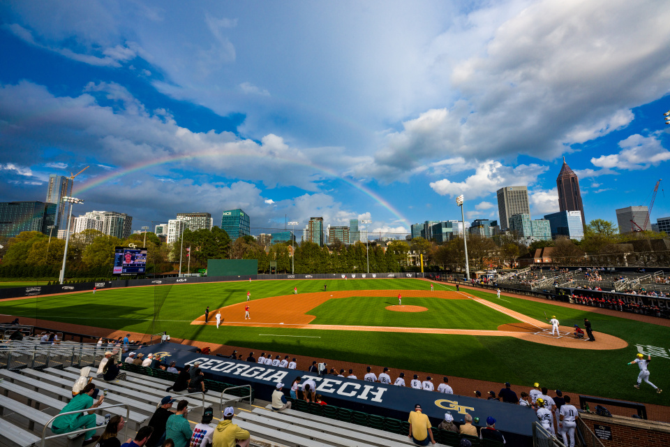 Rainbow over Mac Nease Baseball Park at Russ Chandler Stadium