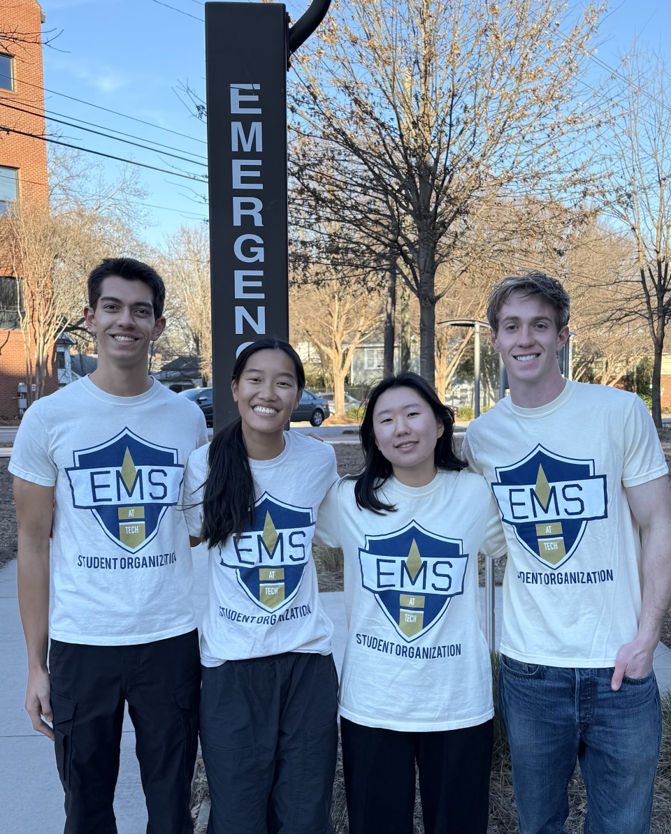From L to R: Krishna Monroe, president of EMS at GT; Lianna Homrich, vice president of EMS at GT;  Daeun “Esther” Lee, outreach director of EMS at GT; and Brandon Brigner, CPR officer of EMS at GT.